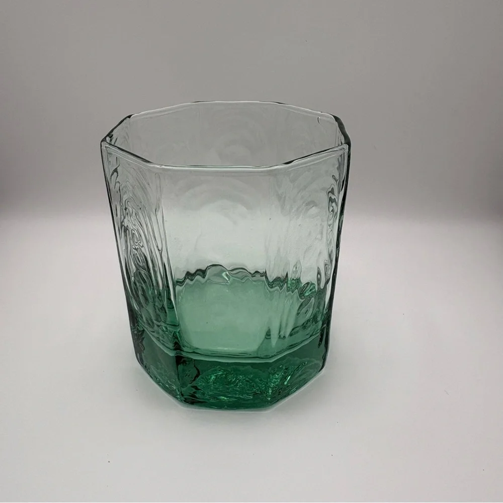 Vintage Libby Facets Green Hexagonal Old Fashion /  Rocks Glassware (Sets Of‎ 2)